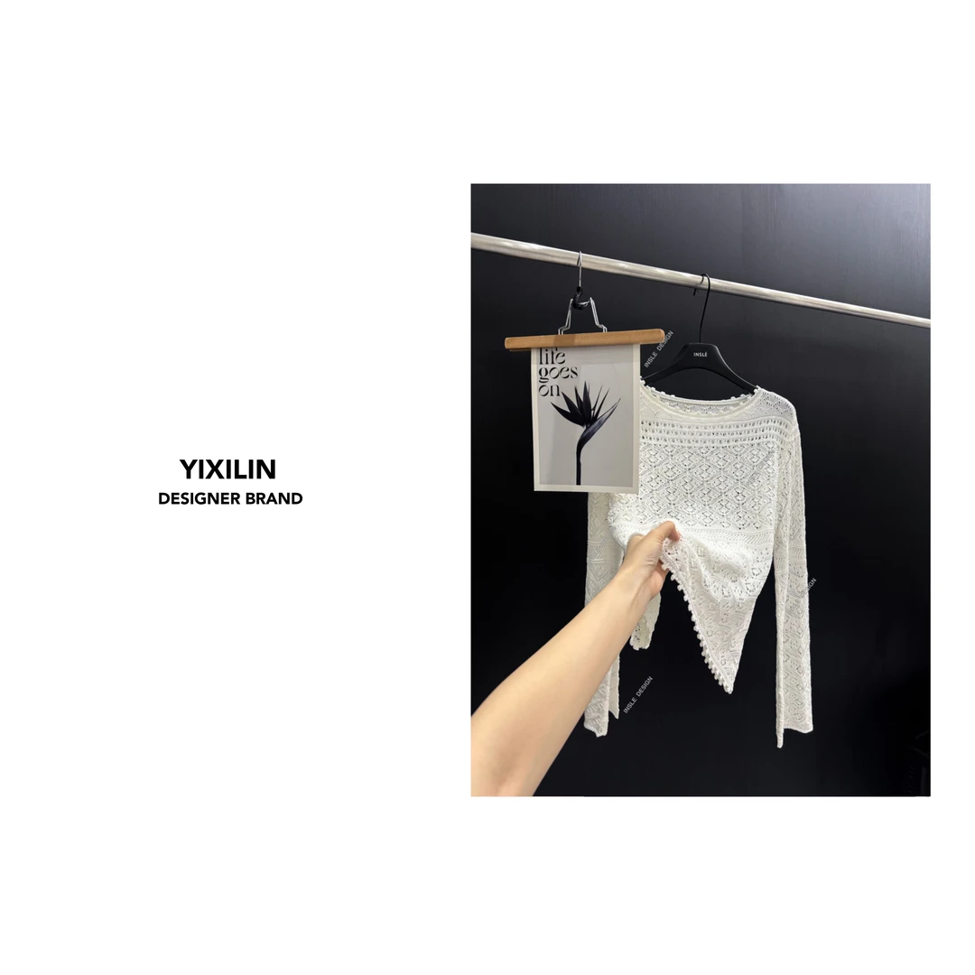 YIXILIN 时尚气质套头镂空长袖针织衫夏季新款