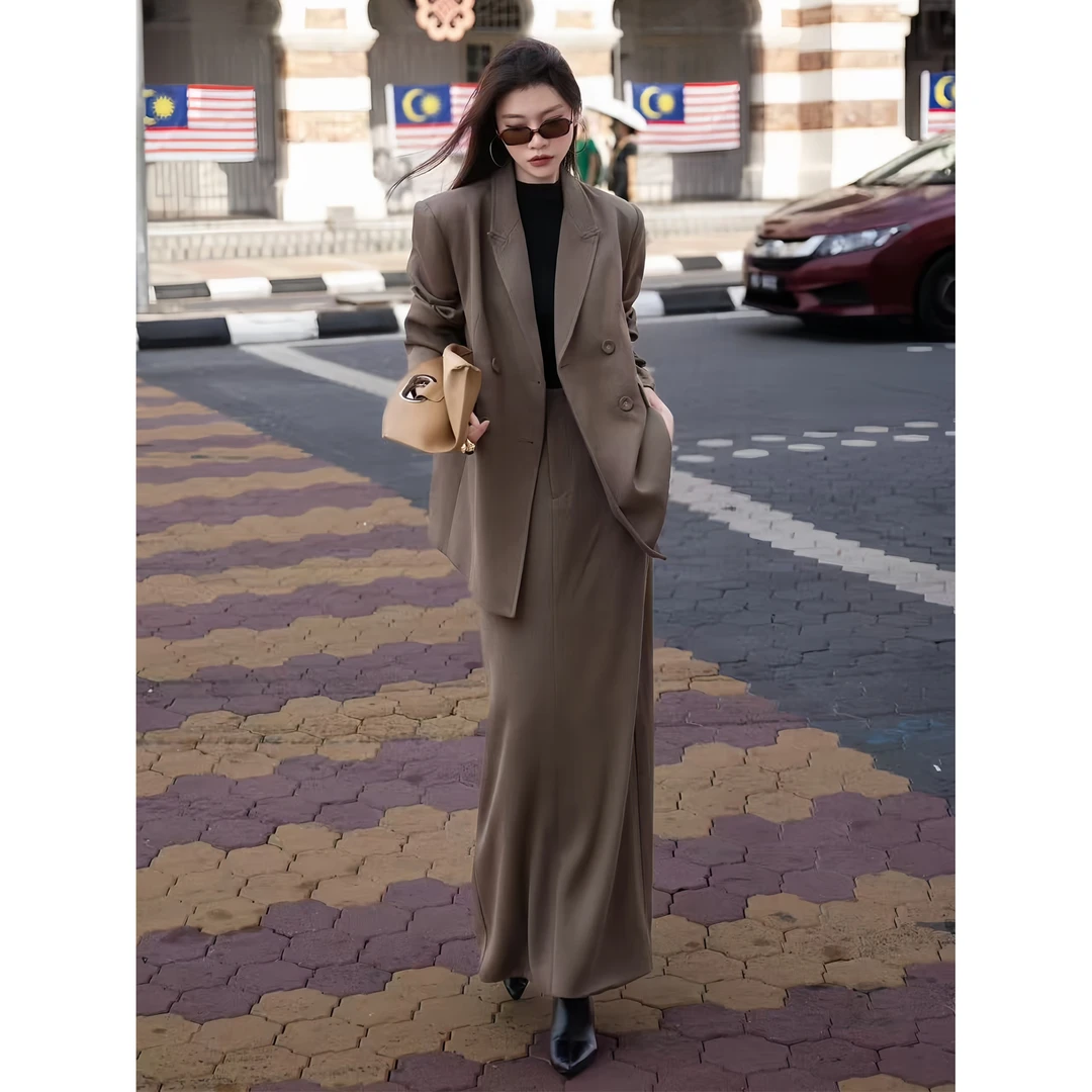ZEROYK高端职业西装套装女设计感羊毛混纺宽松西服半身裙两件套
