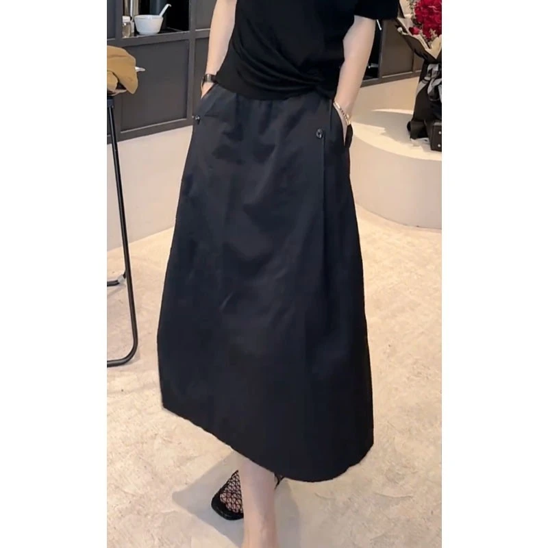 时尚百搭休闲裙女夏新款显瘦大码黑色半身裙梨形身材A字裙小个子