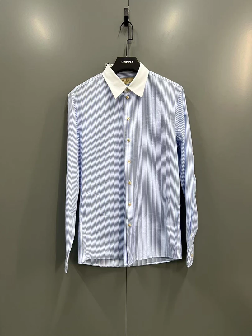 99新 GUCCI/古驰 （ll）蓝白条纹衬衫 41码 608164