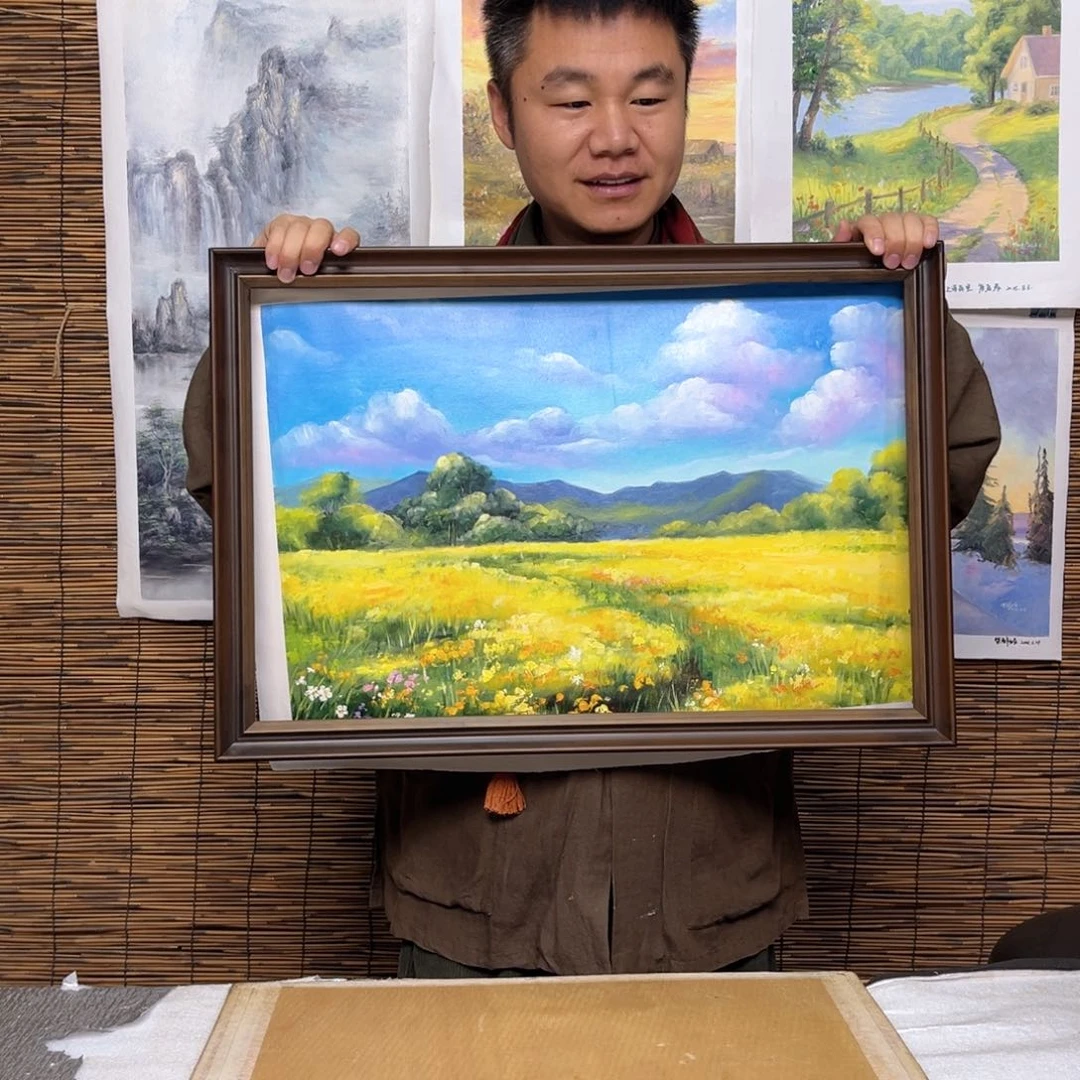 油画行路人小院绘画作品竞拍