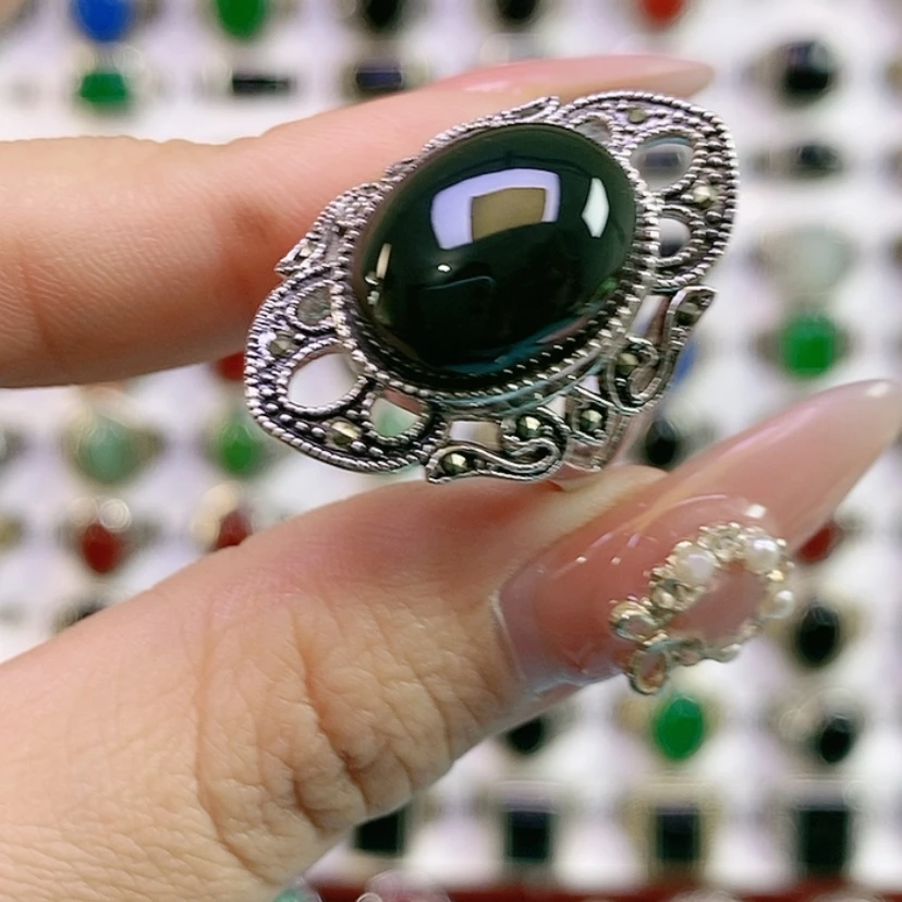 【闪购商品】银S925镶嵌戒指和田玉飞*