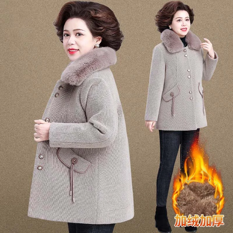 妈妈冬装水貂绒外套加绒加厚棉服新款中老年女秋冬季毛呢大衣棉袄