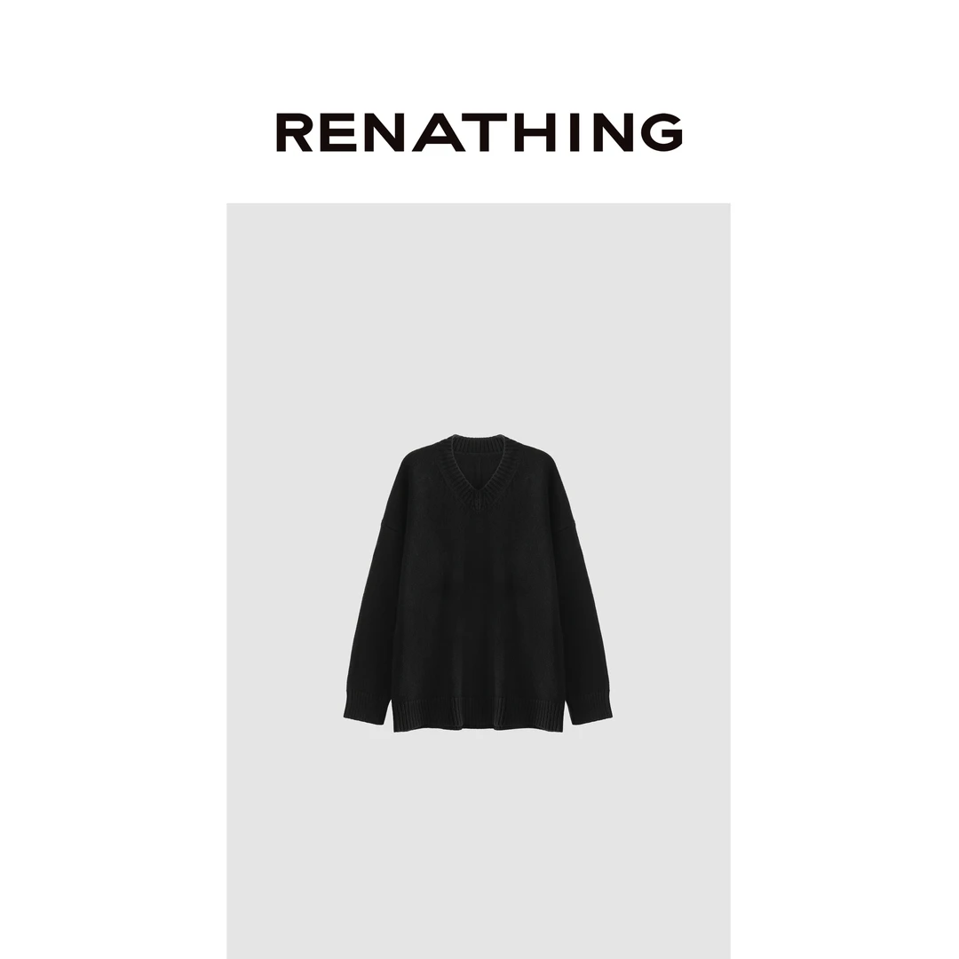 【RENATHING】极简粗针宽松V领毛衣