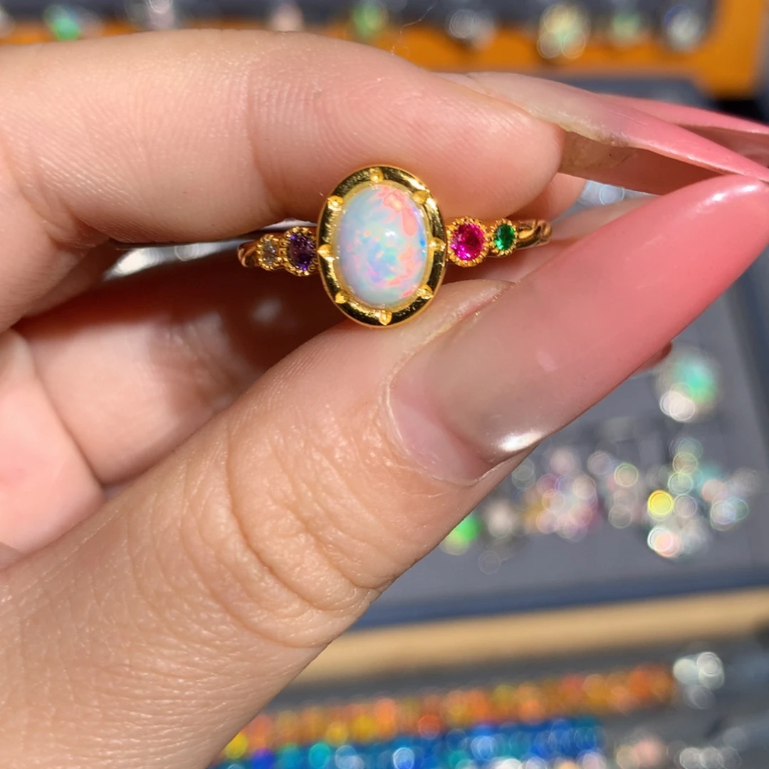 银S925镶嵌欧泊欧泊福利戒指l