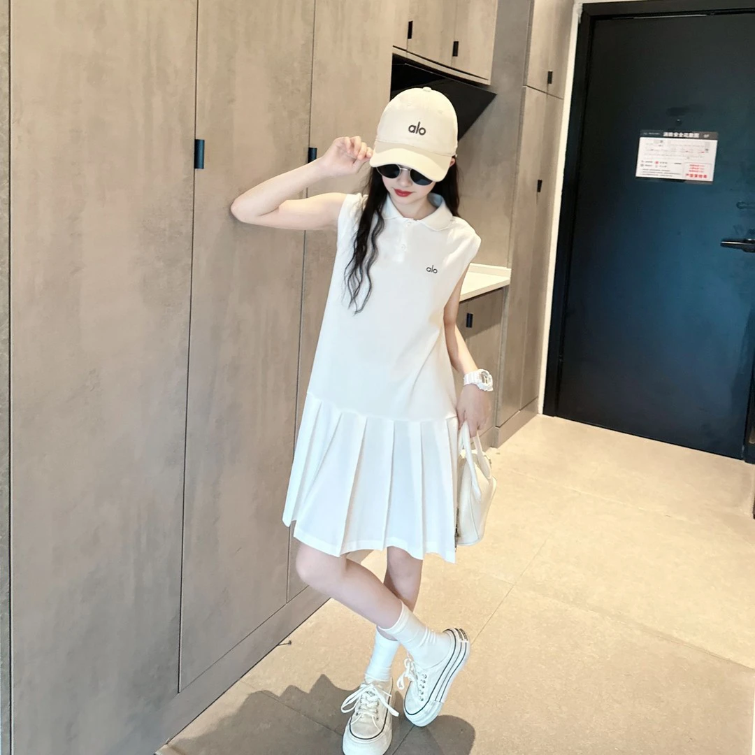 女童夏季背心裙中长款童装女孩洋气polo连衣裙百褶裙子儿童无袖潮