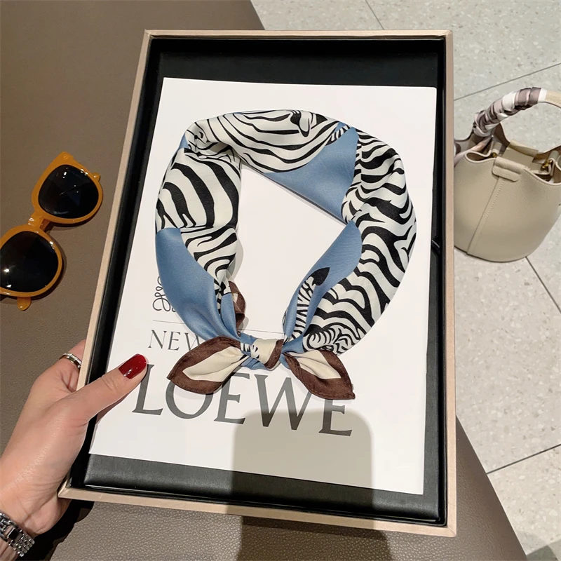 culv洋气斑马纹小方巾女春夏季空姐职业穿搭小领巾装饰小丝巾围巾