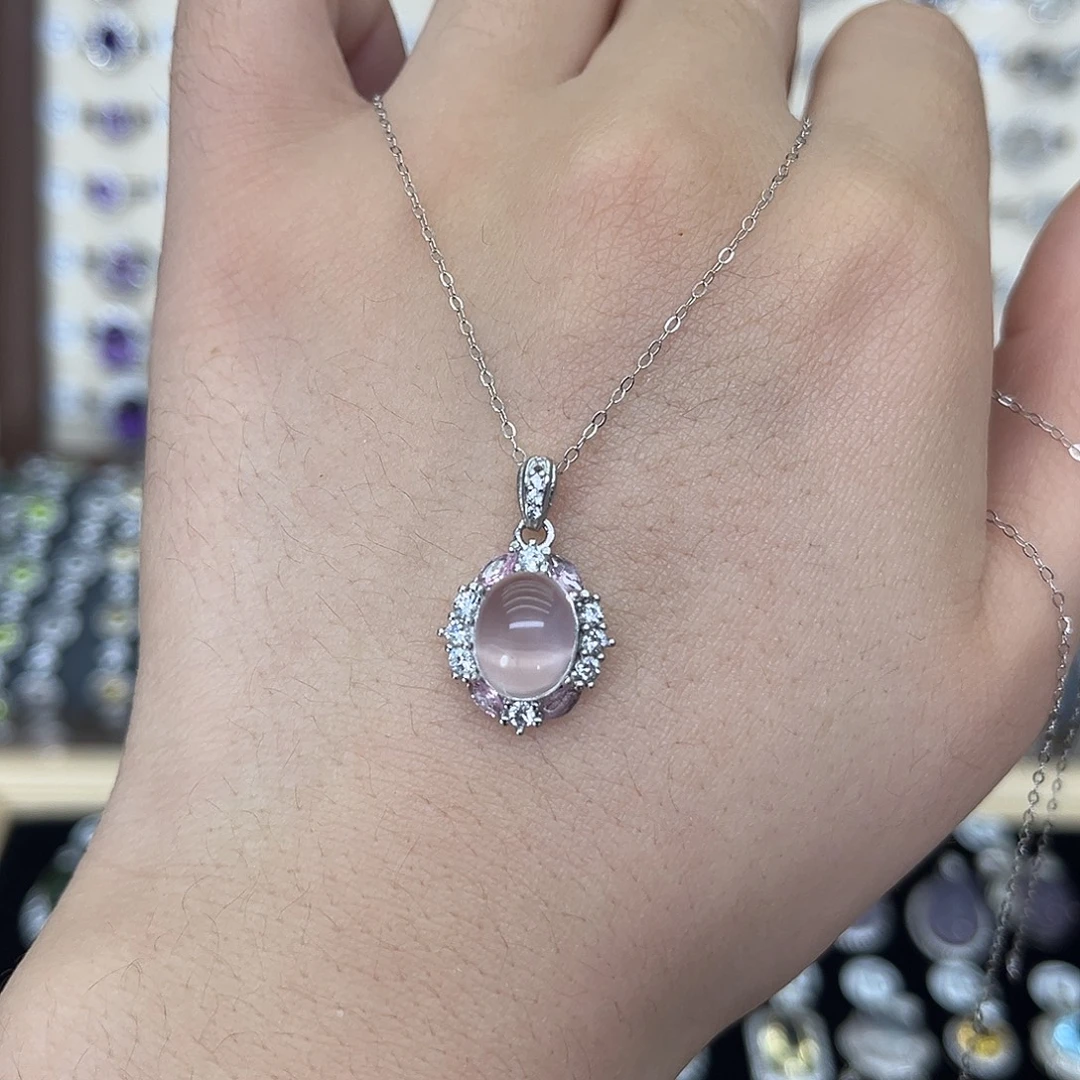 芙蓉石银S925镶嵌颈饰