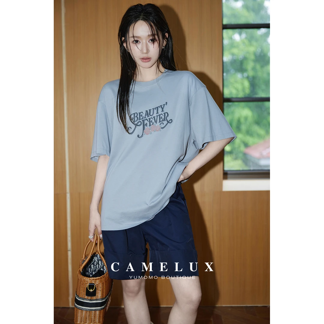 【Camelux线】瑰夏T  高支新疆精梳棉 宽松休闲短袖印花T恤 QTA1054