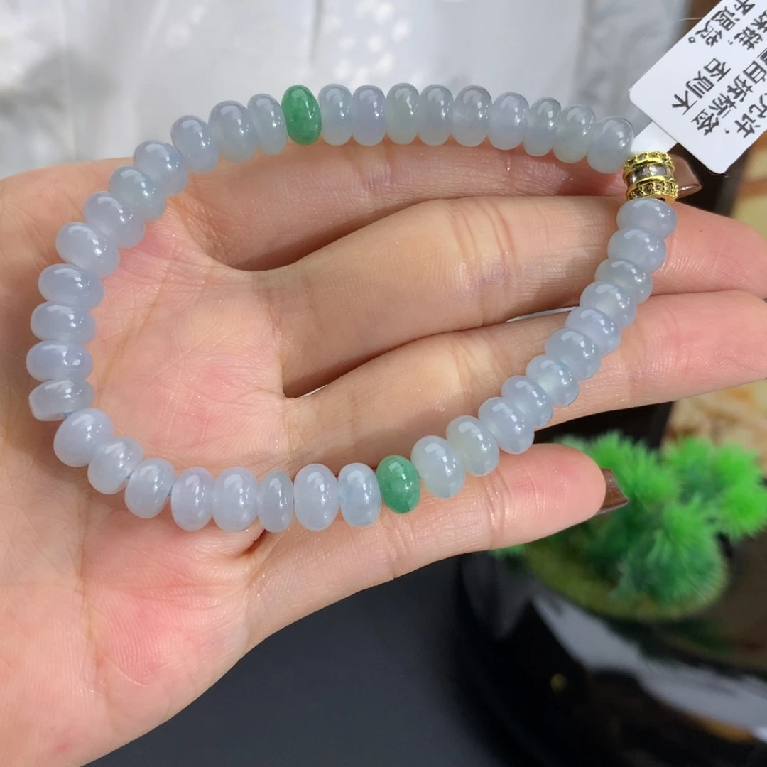 未镶嵌手串翡翠卡6.6-7冰胶蓝鼓珠手串