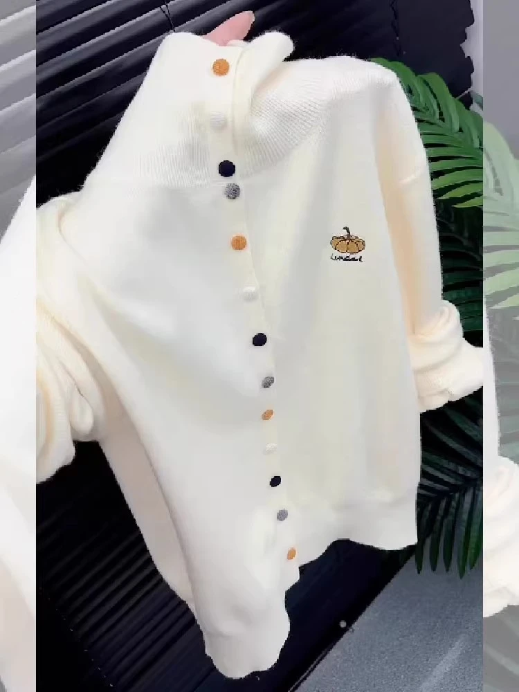 米色圆领显白南瓜针织开衫女2025秋冬新款宽松百搭显瘦打底衫毛衣