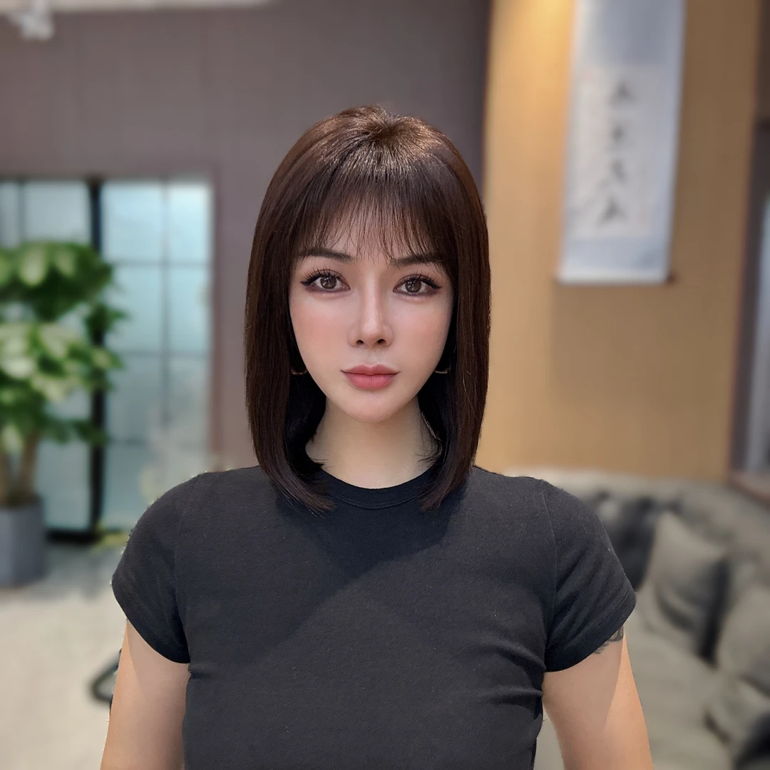 减龄气质时尚齐肩发大面积仿真头皮假发