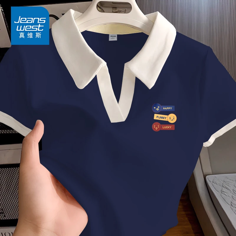 真维斯polo领短袖小众炸街高级感女装夏季新款小个子洋气时尚t恤