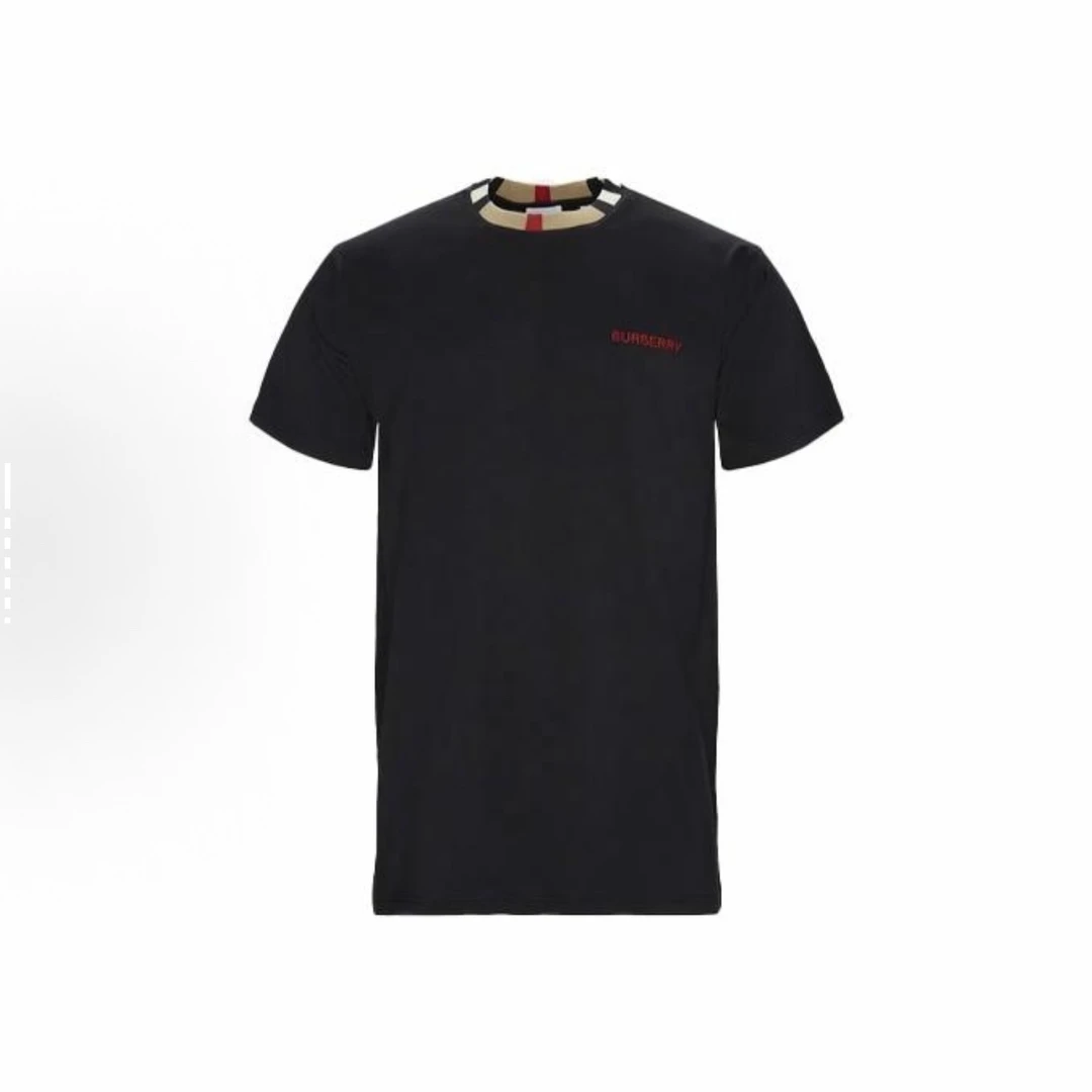 全新未使用 BURBERRY/博柏利 刺绣logo格纹宽松短袖 男女款 黑色