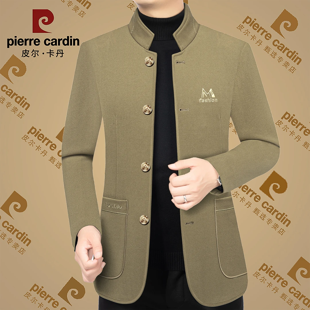 皮尔卡丹春季新款高档男士立领休闲夹克时尚男商务中山装外套男装
