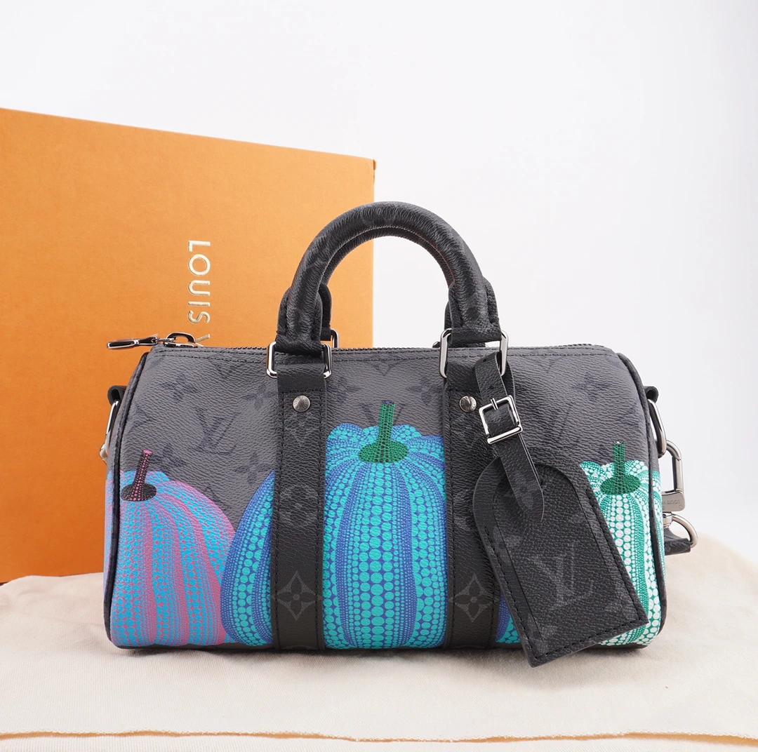 99新 LV 草间弥生keepall 25彩色南瓜单肩斜挎包25/14/11 F513
