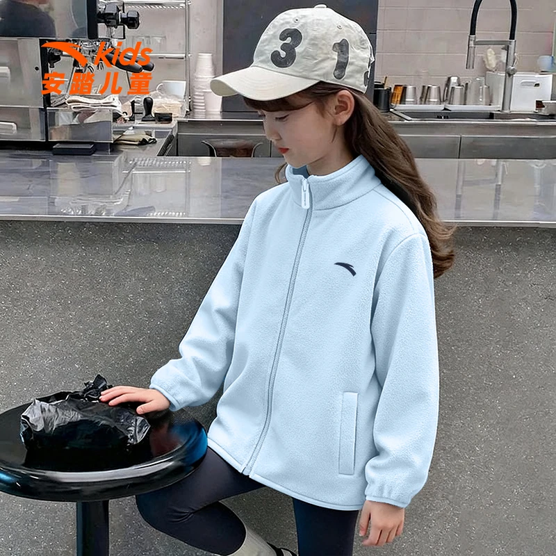 安踏儿童摇粒绒保暖外套2026春季新款舒适抗静电上衣针织运动服女