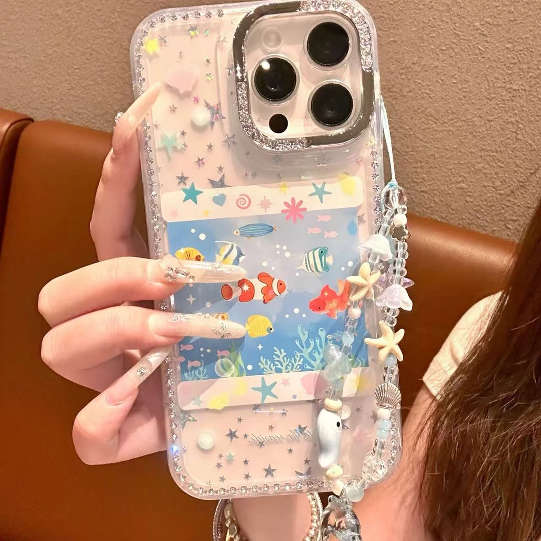 【自带相机保护按键】海底鱼儿适用于苹果16手机壳15华为闪钻13/14