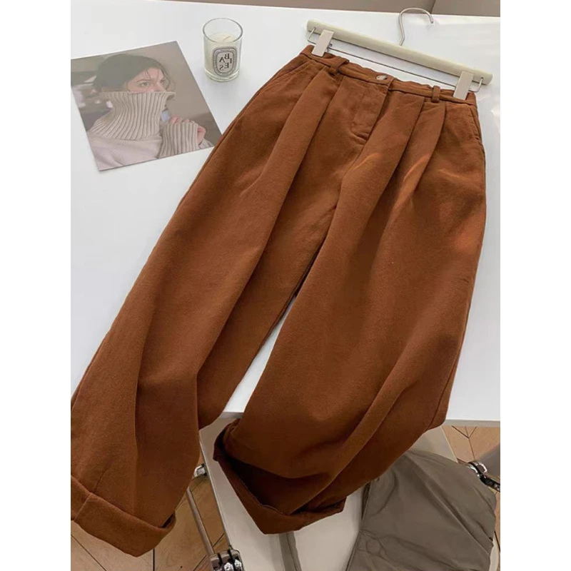 实物太美！今年流行！焦糖南瓜秋冬新款休闲百搭工装裤女直筒阔腿裤