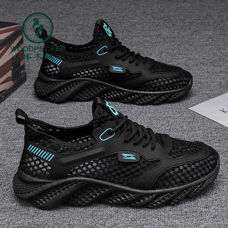正品啄木鸟2024新款夏季透气镂空薄款网面男鞋休闲运动跑步空调鞋