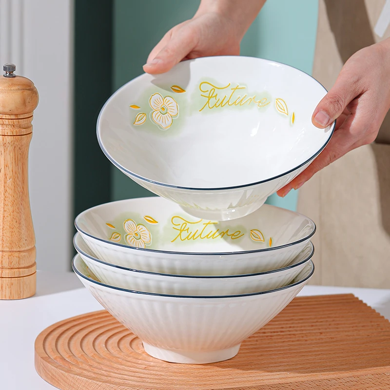 句途金枝玉叶4个8英寸斗笠碗面碗汤碗加厚防烫釉下彩陶瓷拉面大碗