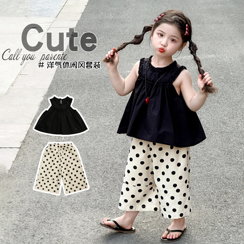 女童洋气波点裤套装儿童夏季时尚薄款休闲风无袖两件套女孩时髦韩