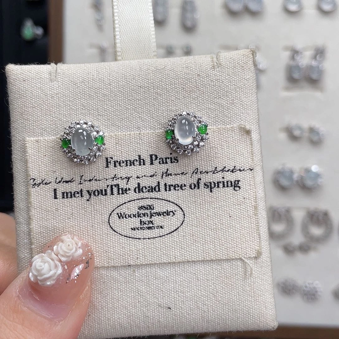 银S925镶嵌翡翠耳饰