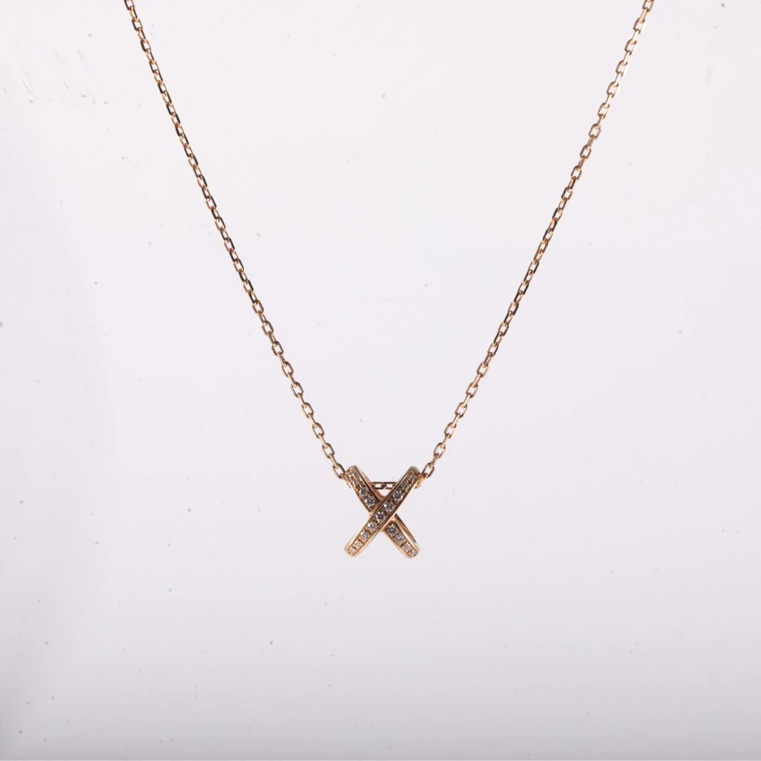 99新 Chaumet/尚美 【念念】欢缘 竖版大叉项链18K玫瑰金/钻石