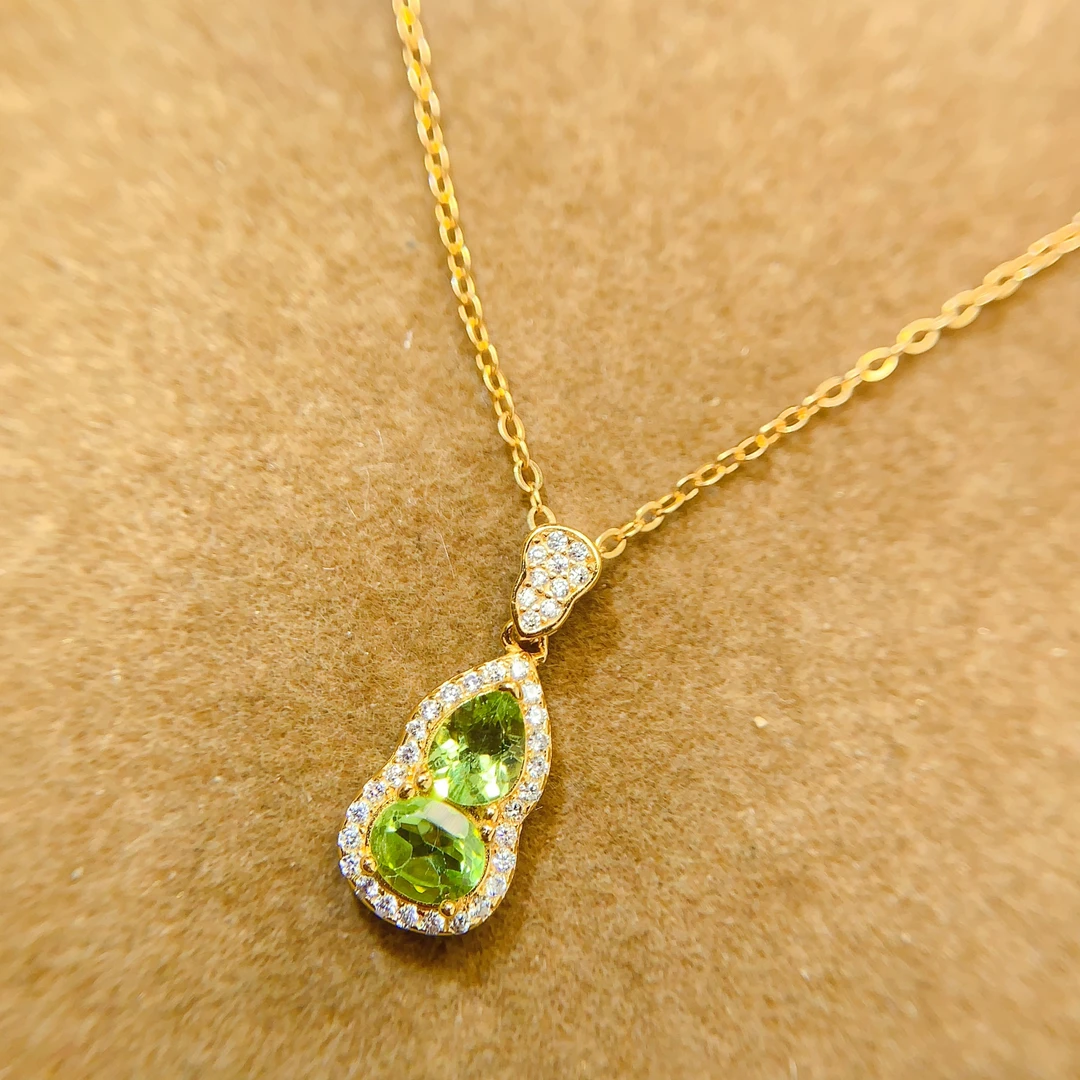 AFGLD169-天然橄榄石小葫芦吊坠【赠链】-S925银镶嵌