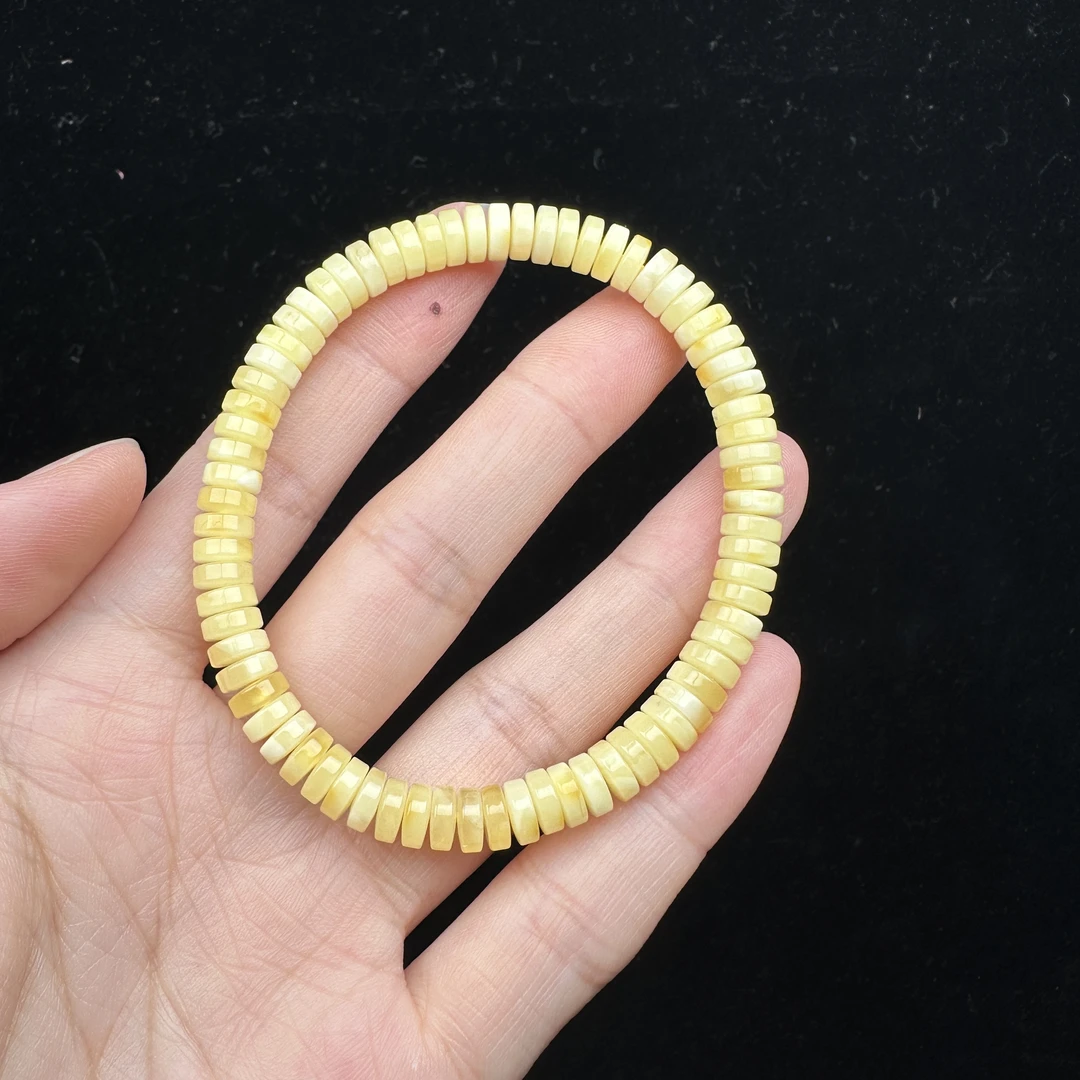 G1437天然原矿俄料蜜蜡药片手串6.1mm支持复检