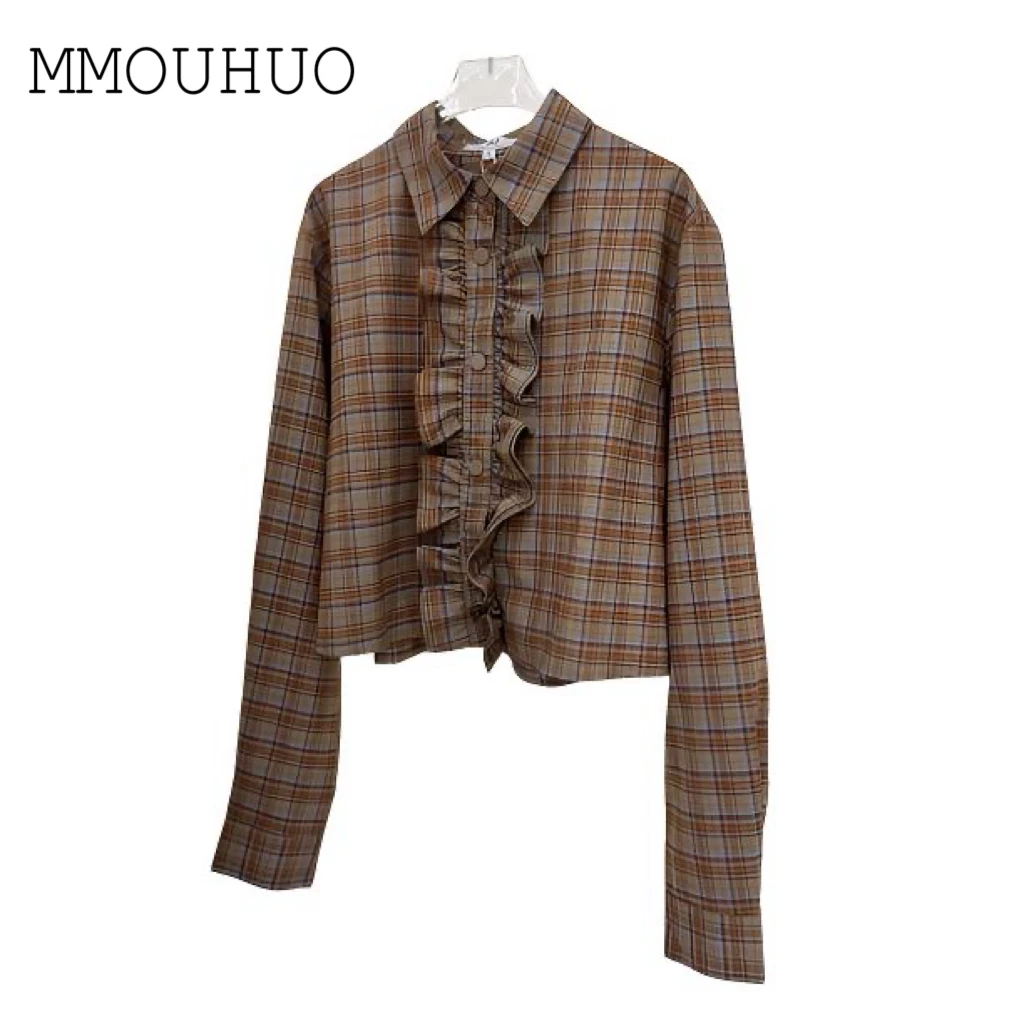 深圳MMOUHUO新款复古格纹花边衬衫