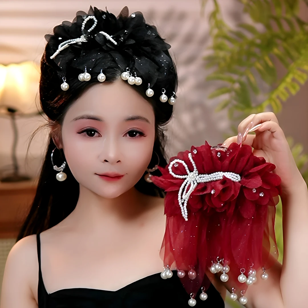 （珠光闪烁）挂珠裙摆花朵抓夹高级感原创百搭超仙气鲨鱼夹头饰发夹