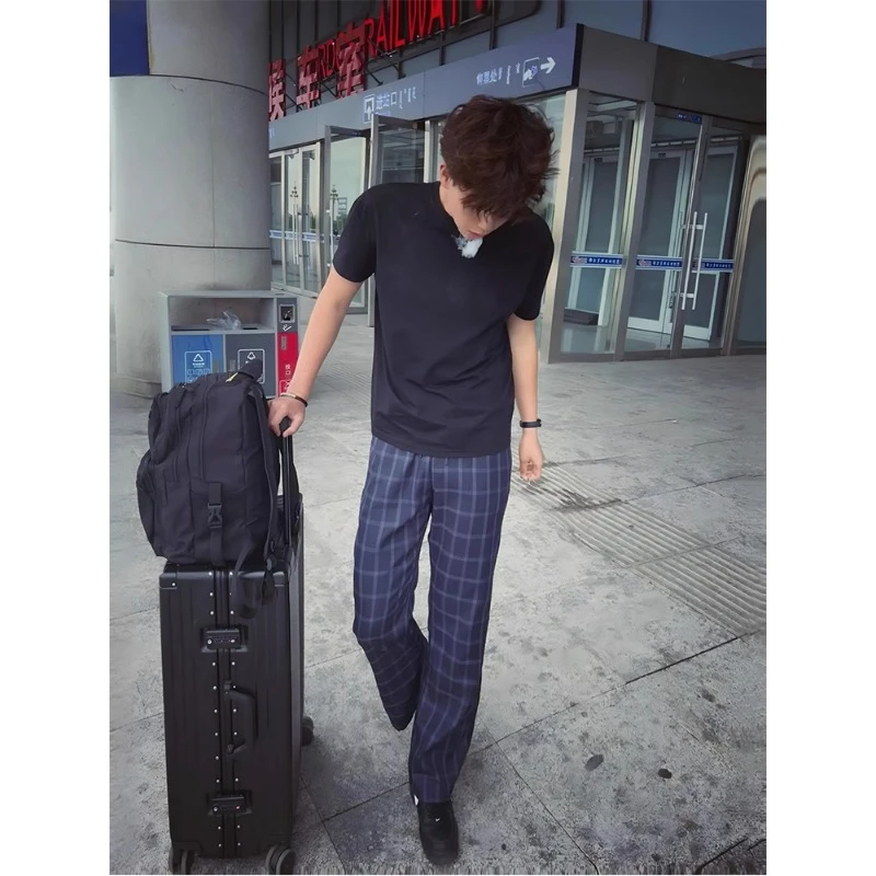 何以至此格子裤男款夏季薄款美式高街垂感阔腿裤子oversize休闲裤