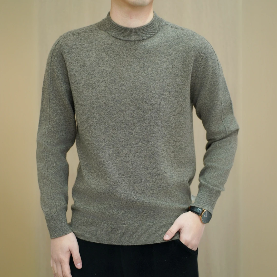 春秋季斜肩花纹半高领100%羊毛打底5809