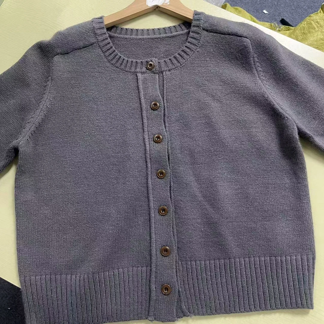 107高端复古圆领针织开衫毛衣女秋冬季软糯慵懒外套上衣休闲百搭