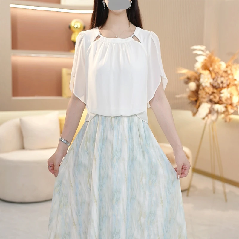 时尚气质假两件连衣裙女2026年夏新款女装优雅减龄拼接妈妈款裙子