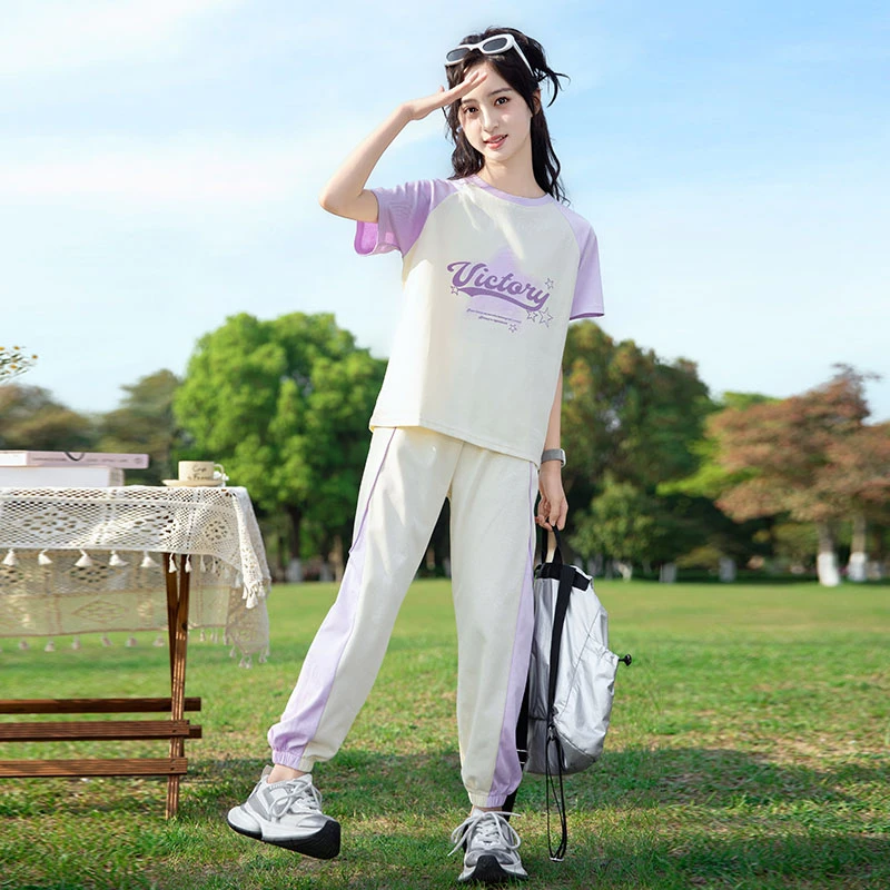 女童短袖T恤洋气套装儿童夏装2025夏季新款小女孩薄款长裤两件套