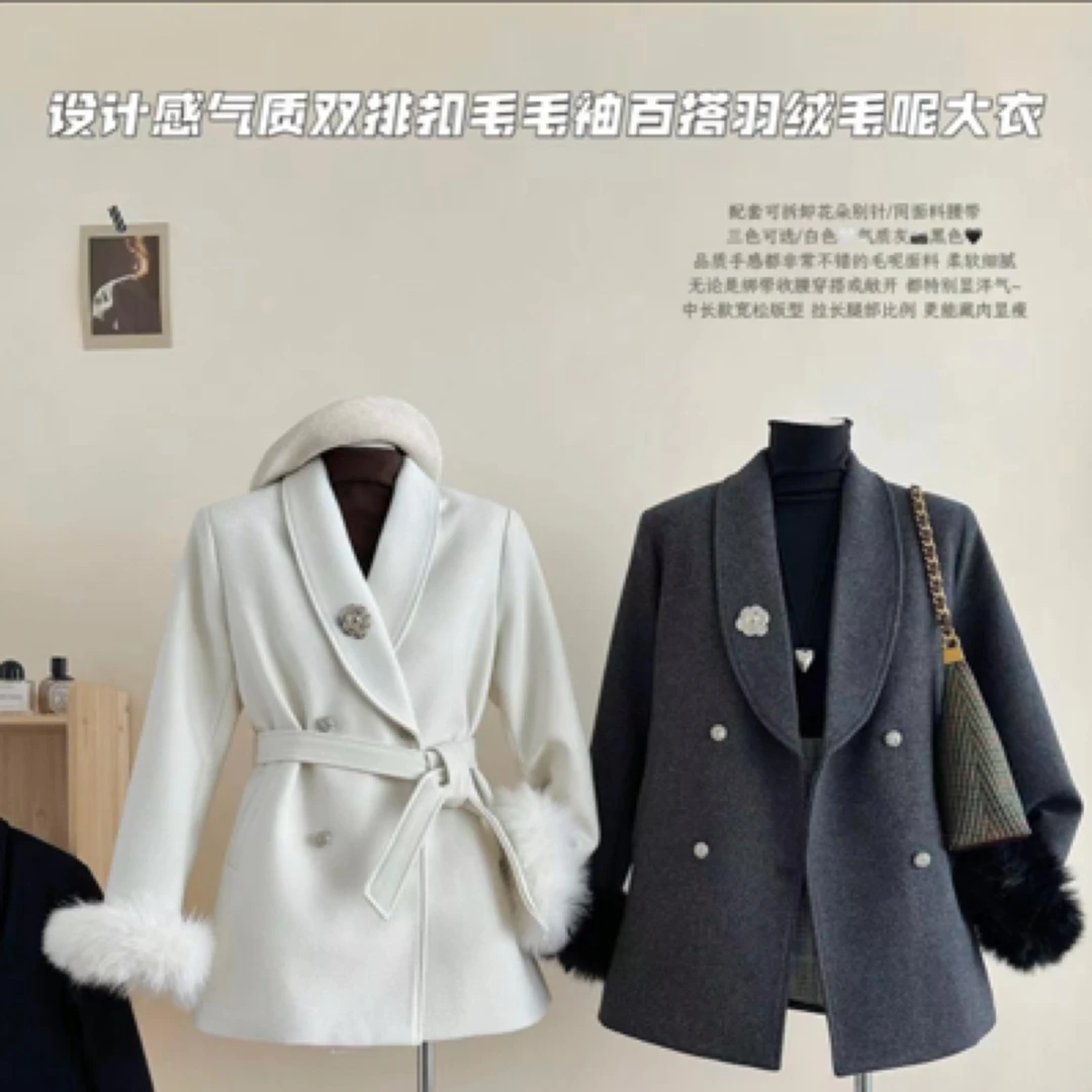 ｛内里羽羽｝女装绑带柔软设计感短款气质宽松型中长款外套