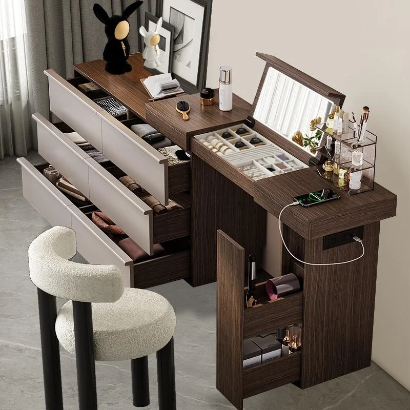 2025升级新款梳妆台实木斗柜一体卧室家用收纳化妆桌实木高端