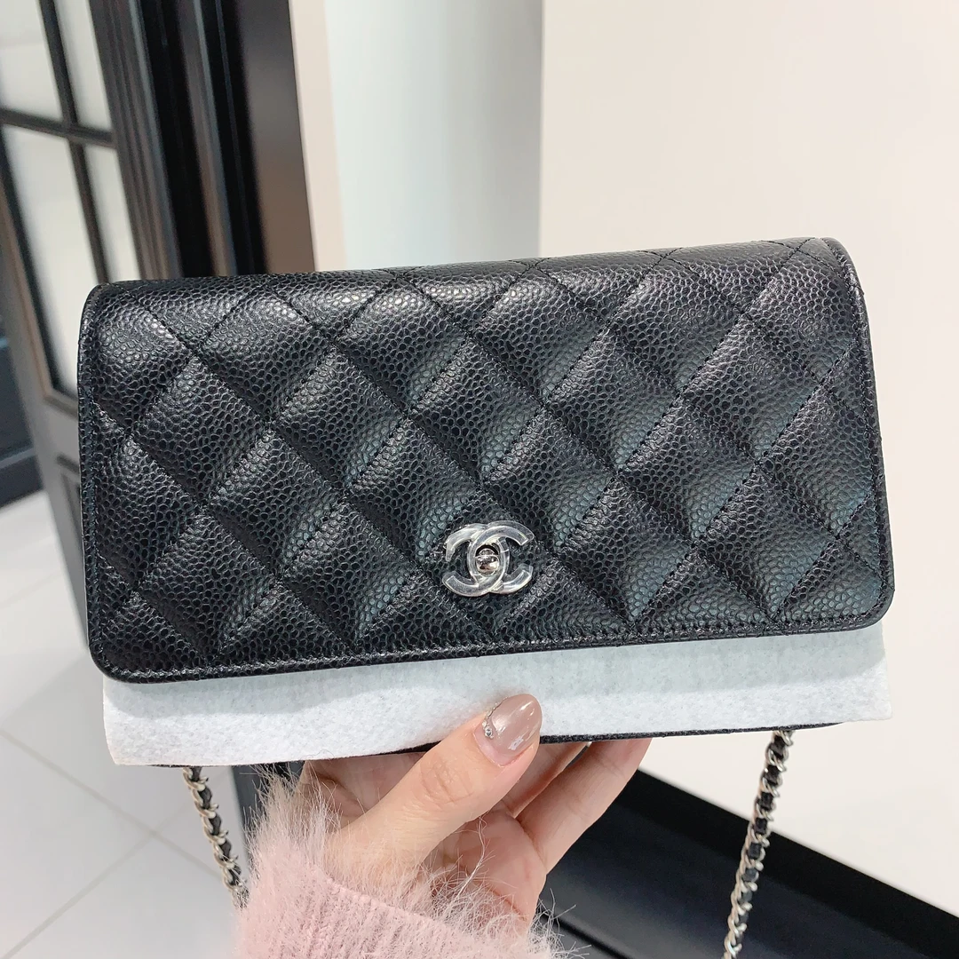 全新未使用 Chanel/香奈儿 旋转纽扣cf黑金牛皮woc发财链条斜挎包