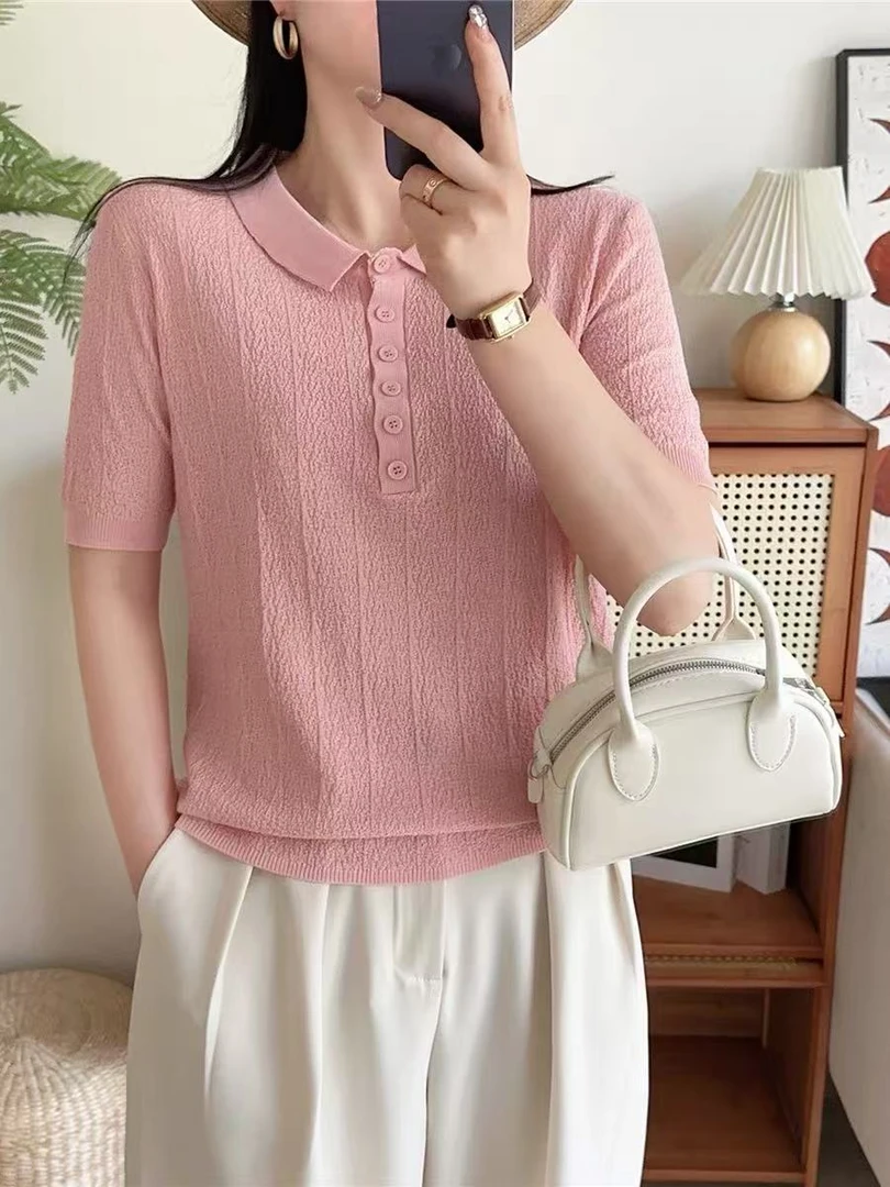 荔枝纹/小POLO领时尚百搭纯色气质显瘦短袖050705