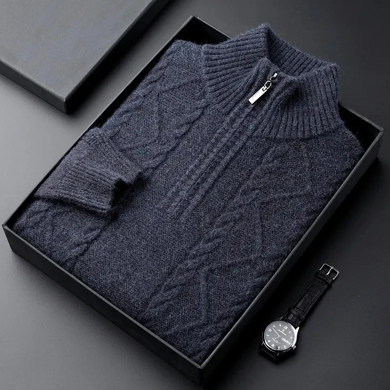 【抗起球】可机洗冬季毛衫男加厚拉链半高领中老年宽松毛衣打底衫