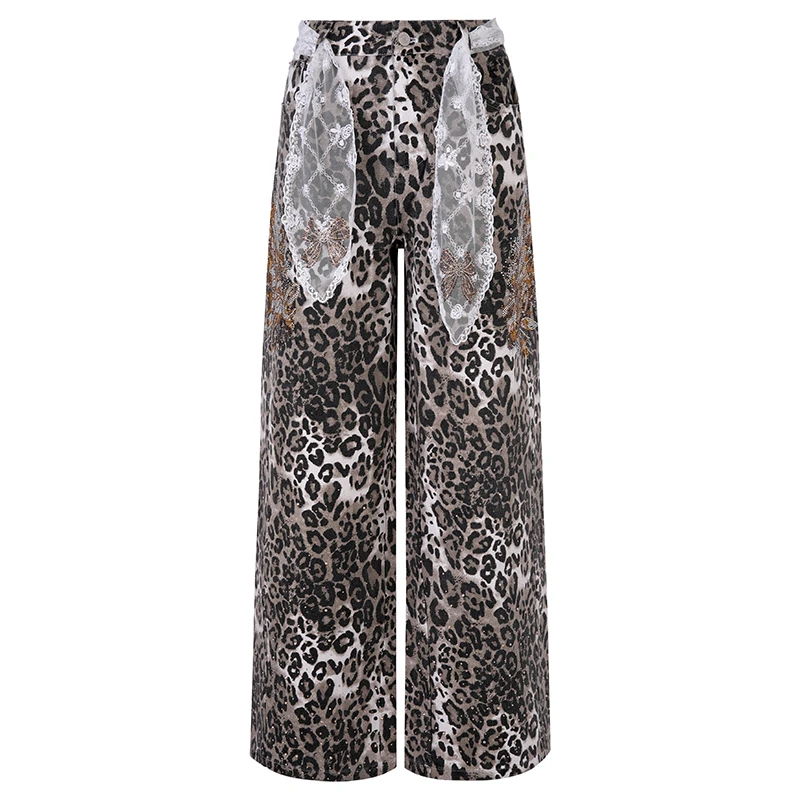 TCH轻奢烫钻工艺蕾丝腰带豹纹休闲牛仔裤女T750E1001私服tch