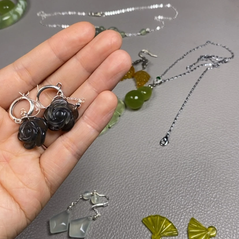 【闪购商品】蛇纹石玉银S925镶嵌挂件耳饰耳环项链?**?