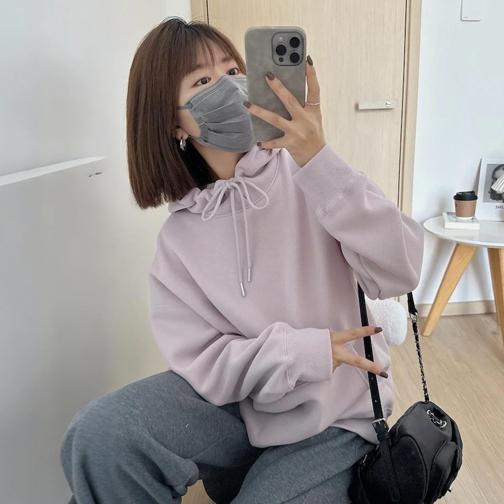 高级感加绒加厚落肩袖连帽卫衣女秋冬款时尚洋气宽松长袖外套上衣