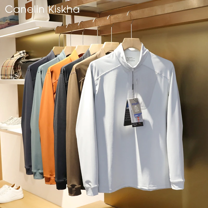 CANELIN KISKHA春季新款男士半拉链修身简约纯色打底内衬长袖卫衣