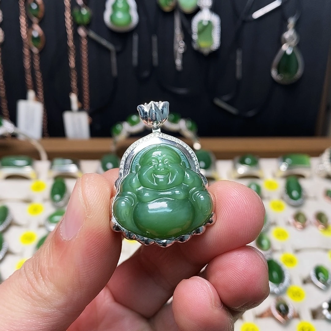 和田玉（碧玉）银S925镶嵌颈饰