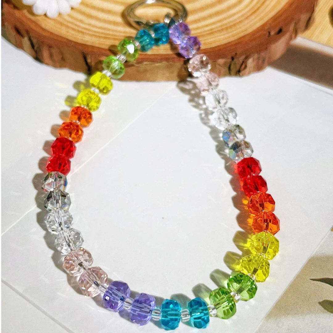 A006【 彩虹糖】串珠夏日清新手机链手腕链子防丢手工短款