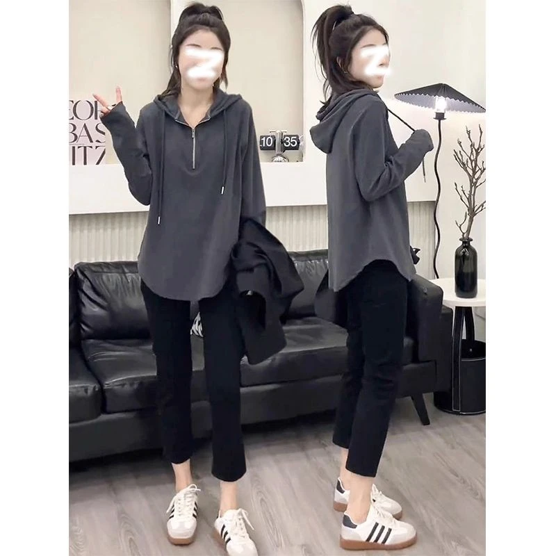 大码美式胖mm连帽卫衣2025春季新款设计感显瘦爆款长袖内搭上衣女