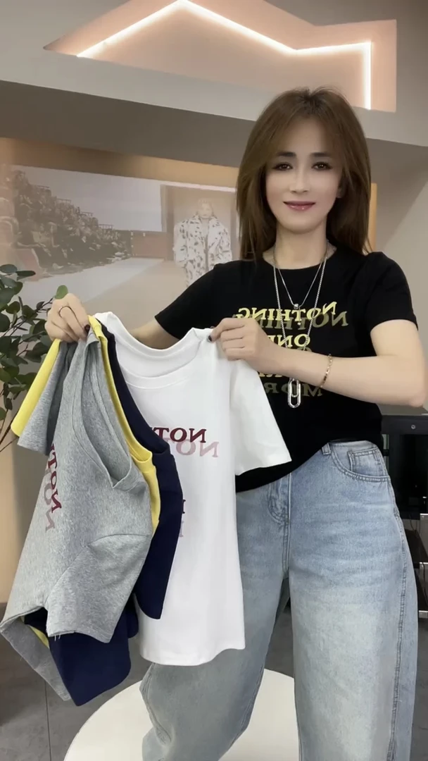 美式复古短袖修身显瘦T恤女字母印花夏季新款设计感短款百搭上衣